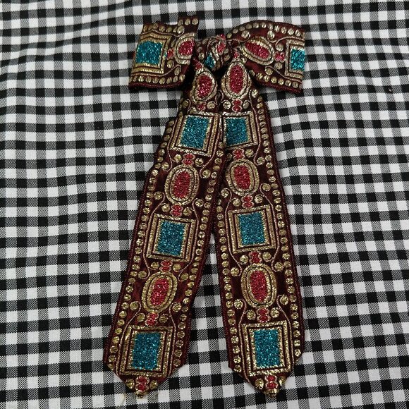 Vintage 1970s (est) Cowboy Western Bow Tie Bowtie Collar Clip Brown Metallic - Picture 1 of 3